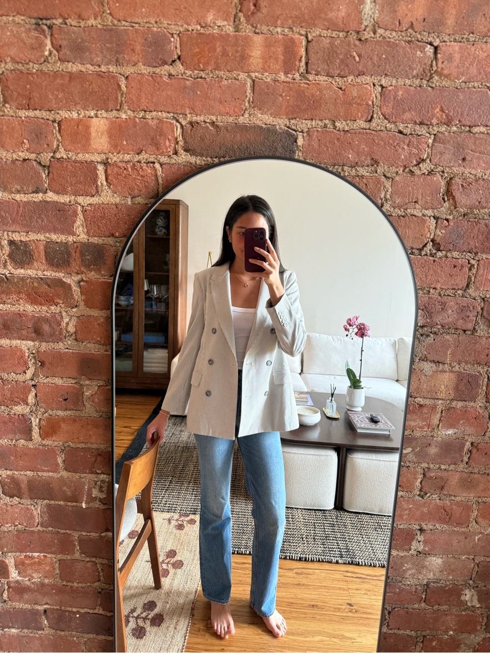 Babaton Cream Striped Double-Breasted Blazer